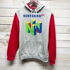 Nintendo 64 Hoodie Sweatshirt Mens Medium Red Gray Pockets Drawstring